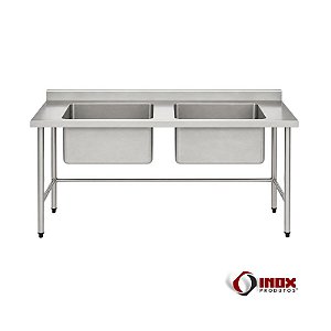 Pia Industrial Inox Com 2 Cubas e Contra Ventada - Pia 06