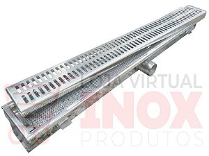 GRELHA DE PISO PARA COZINHA INDUSTRIAL EM INOX 304 COM SAÍDA LATERAL (GRELHA, CALHA E TELA COLETORA)