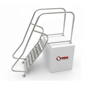 ESCADA INOX PARA PISCINA COM CORRIMÃOS ALTOS - ESCADA 02