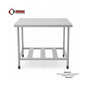 Mesa Industrial Inox Lisa com Prateleira Gradeada – M02 | Inox 304 ou 430