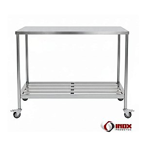 Mesa Industrial em Aço Inox com Prateleira Gradeada e Rodízios | M05 – Inox 304 ou 430