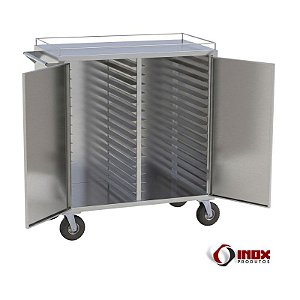 Carrinho 16 - Carrinho Inox Fechado Para Bandejas - Rodízios Pneumáticos