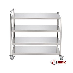 Carrinho 24 - Carrinho Inox Com 4 prateleiras e Alça em 1 Lado