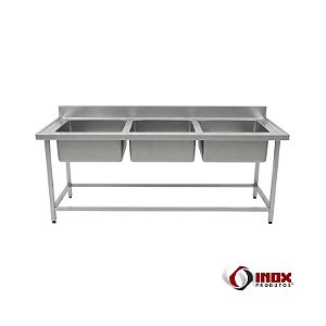 Pia Industrial Inox com 3 Cubas e Contraventada – Pia 09
