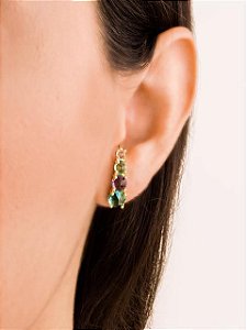 Brinco Ear hook com zircônias coloridas