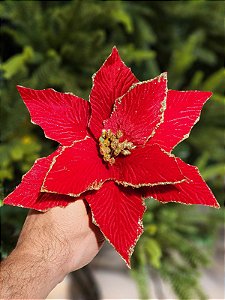 FLOR DECORATIVA POINSETIA VERMELHA 22CM