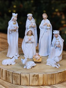 PRESÉPIO EM RESINA BRANCO 9 PÇS 19CM