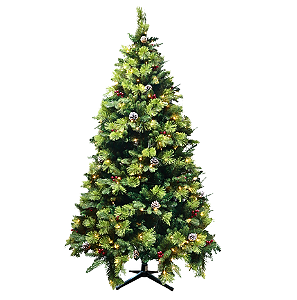ÁRVORE PINHEIRO MAJESTADE 2,10CM COM 1082 GALHOS 350 LEDS COM BERRY E PINHA E COM BASE GIRATÓRIA