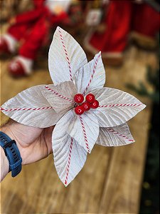 FLOR BICO DE PAPAGAIO BRANCO OFF E VERMELHO 25CM