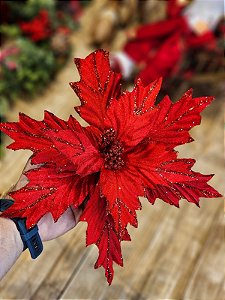 FLOR BICO DE PAPAGAIO VERMELHO C/ GLITTER 30CM