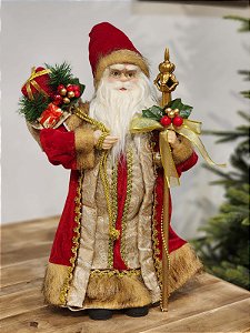 PAPAI NOEL EM PÉ  VERMELHO E DOURADO 45CM
