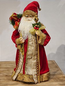 PAPAI NOEL EM PÉ VERMELHO E DOURADO 60CM