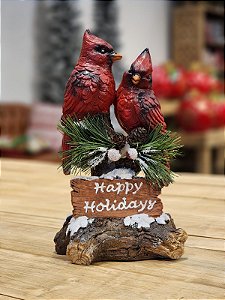 CASAL DE PÁSSAROS EM RESINA CARDEL VERMELHO - 20CM