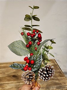 GALHO BERRY VERMELHO COM PINHA E FOLHAGENS 50CM