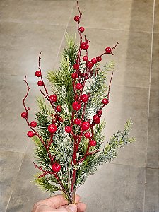 GALHO BERRY VERMELHO COM FOLHAGENS 65CM