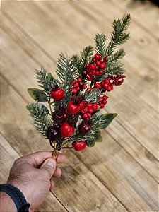 GALHO NATURAL BERRY VERMELHO E VERDE 40CM