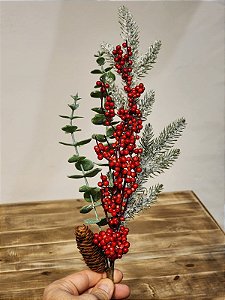 GALHO NEVADO BERRY VERMELHO COM PINHA 63CM