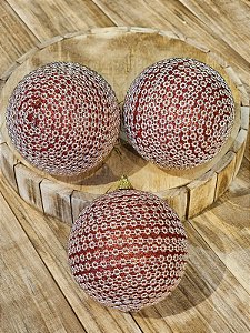 BOLA DECORADA VERMELHA E DOURADA - 10CM - C/3