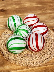 BOLA DE VIDRO DECORADA CANDY - 8CM - C/6