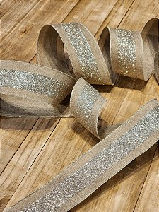 FITA ARAMADA NATURAL COM FAIXA GLITTER CHAMPANHE