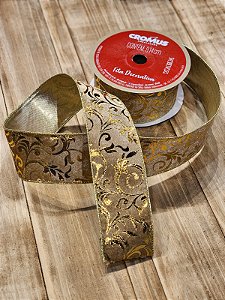 FITA ARAMADA VELUDO FOLHAS OURO