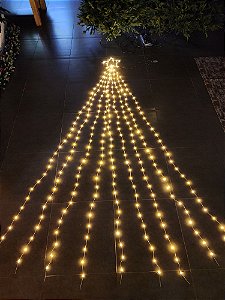 PISCA PARA ÁRVORE COM ESTRELA 9 CORDÕES WARM 290 LEDS BIVOLT USO EXTERNO E INTERNO