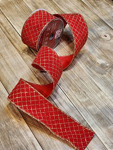 FITA ARAMADA DECORADA DIAMANTE VERMELHA E DOURADA