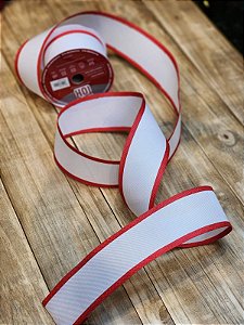 FITA ARAMADA DECORADA BRANCA E VERMELHA