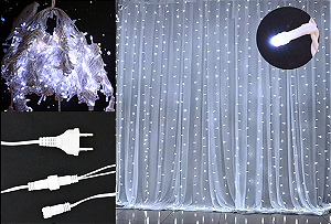 PISCA CORTINA BRANCO FRIO 400 LEDS 3X3 METROS COM STROBO WARM 127V