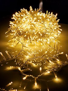 PISCA FESTÃO SUPER STROBO 1000 LEDS 20 METROS WARM FIO TRANSPARENTE BIVOLT
