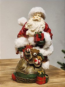 PAPAI NOEL COM SACO DE PRESENTES EM RESINA 31CM