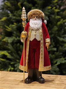 PAPAI NOEL EM VELUDO VERMELHO EM RESINA 31CM