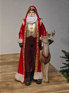 PAPAI NOEL COM CERVO VERMELHO EM RESINA 35CM