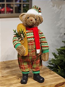 URSO MARROM NATALINO VERDE E VERMELHO 70CM