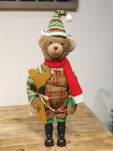 URSO MARROM NATALINO VERDE E VERMELHO 50CM