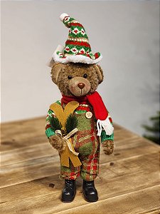 URSO MARROM NATALINO VERDE E VERMELHO 32CM