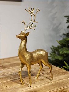 RENA EM RESINA EM PÉ DOURADO 49CM