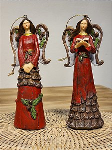 PENDENTE DECORATIVO ANJAS EM RESINA VERMELHO C/ 2 UNIDS