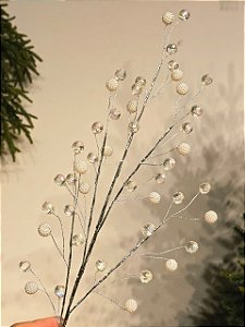 GALHO DECORATIVO ARAMADO PRATA COM CRISTAL E PEROLAS 67CM