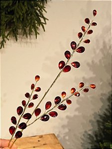GALHO DECORATIVO ARAMADO DOURADO COM PETALAS DE CRISTAL VERMELHO 68CM
