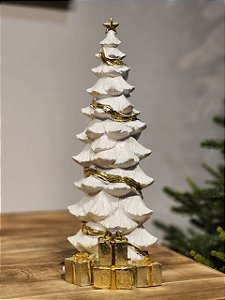 ÁRVORE EM RESINA BRANCO E DOURADO 39,5CM