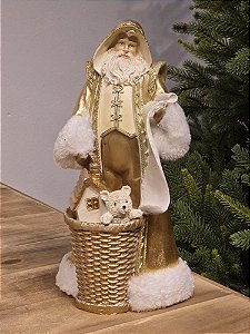 PAPAI NOEL COM CESTO DE PRESENTES EM RESINA 28,5CM