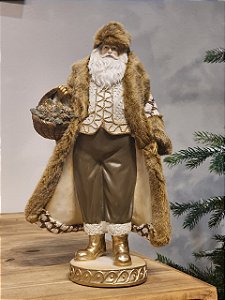 PAPAI NOEL MARROM DE LUXO EM RESINA 35CM