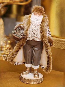 PAPAI NOEL MARROM DE LUXO EM RESINA 35CM