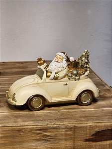 PAPAI NOEL NO CARRO DOURADO 30CM