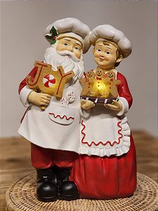 MAMÃE E PAPAI NOEL COM LED EM RESINA 29CM