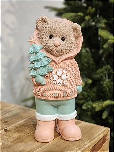 URSO NATALINO EM PÉ COM SUETER EM RESINA 36,8CM