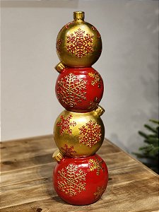 BOLAS EMPILHADAS DECORATIVA VERMELHO E DOURADO EM RESINA 54CM