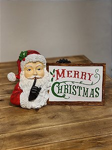 PLACA MERRY CHRISTMAS COM NOEL DECORATIVA EM RESINA 40CM