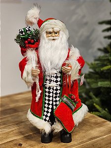 PAPAI NOEL EM PÉ VERMELHO, BRANCO E PRETO 45CM